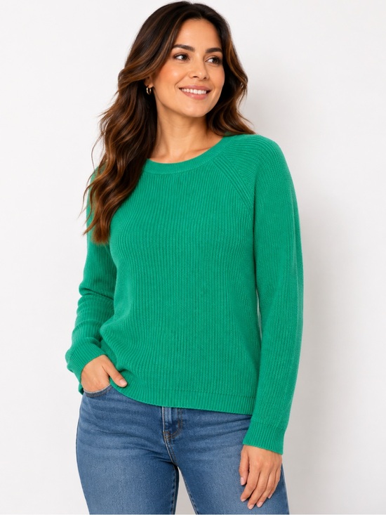 Tahari Sweaters - Tahari‎ Green Ribbed Knit Crewneck Sweater Womens Size Large Raglan Pullover